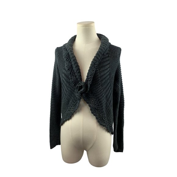 Knit Cardigan Sweater With Shawl Collar & Front Flower Detail XS - Picture 1 of 7